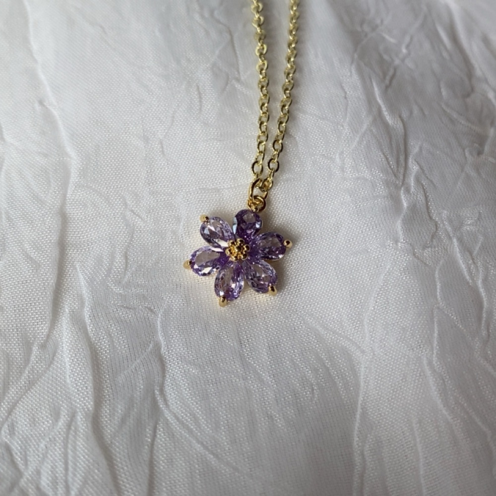 Gold and Purple Flower Pendant Necklace